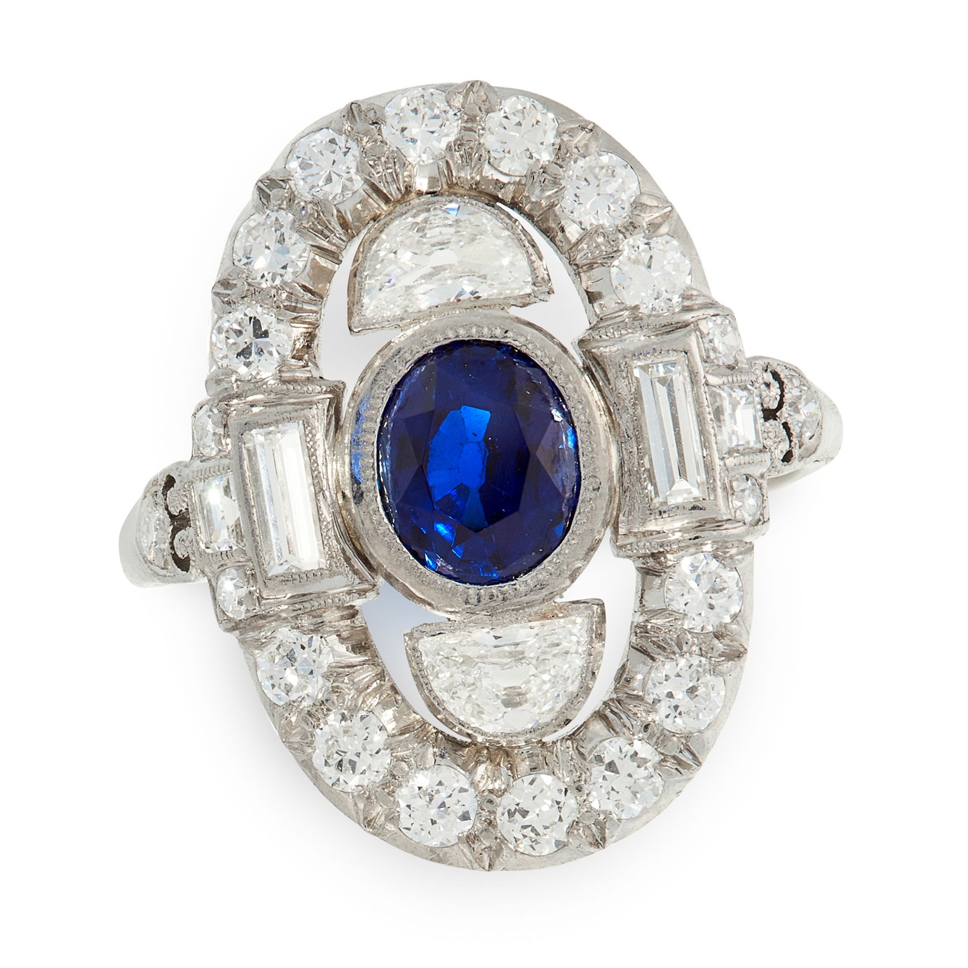 A SAPPHIRE AND DIAMOND RING, CIRCA 1950 POSSIBLY BY H STERN in platinum, set with an oval cut - Bild 2 aus 2