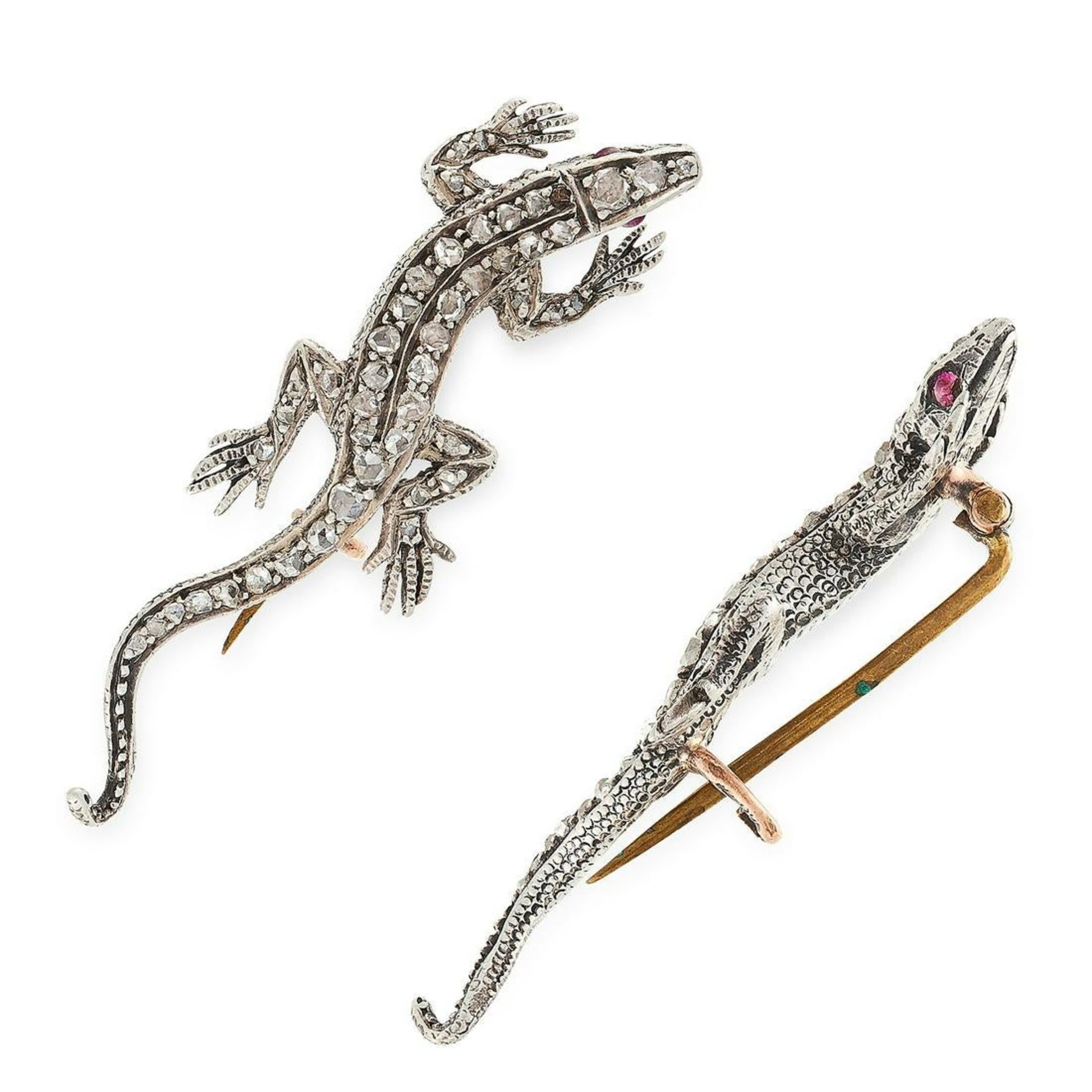 AN ANTIQUE IMPERIAL RUSSIAN DIAMOND LIZARD BROOCH CIRCA 1910 in 56 zolotnik yellow gold and