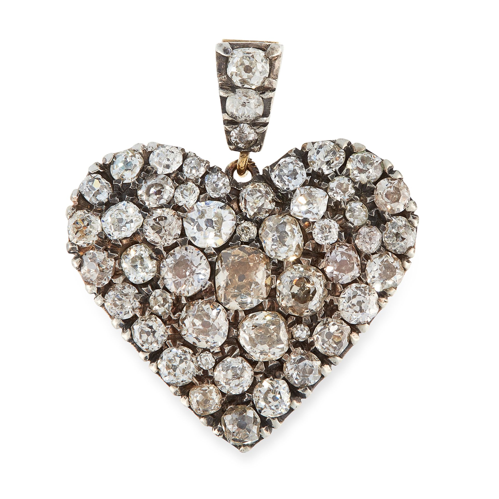 A DIAMOND HEART PENDANT in yellow gold and silver, designed as a heart, set allover to the front - Bild 2 aus 2