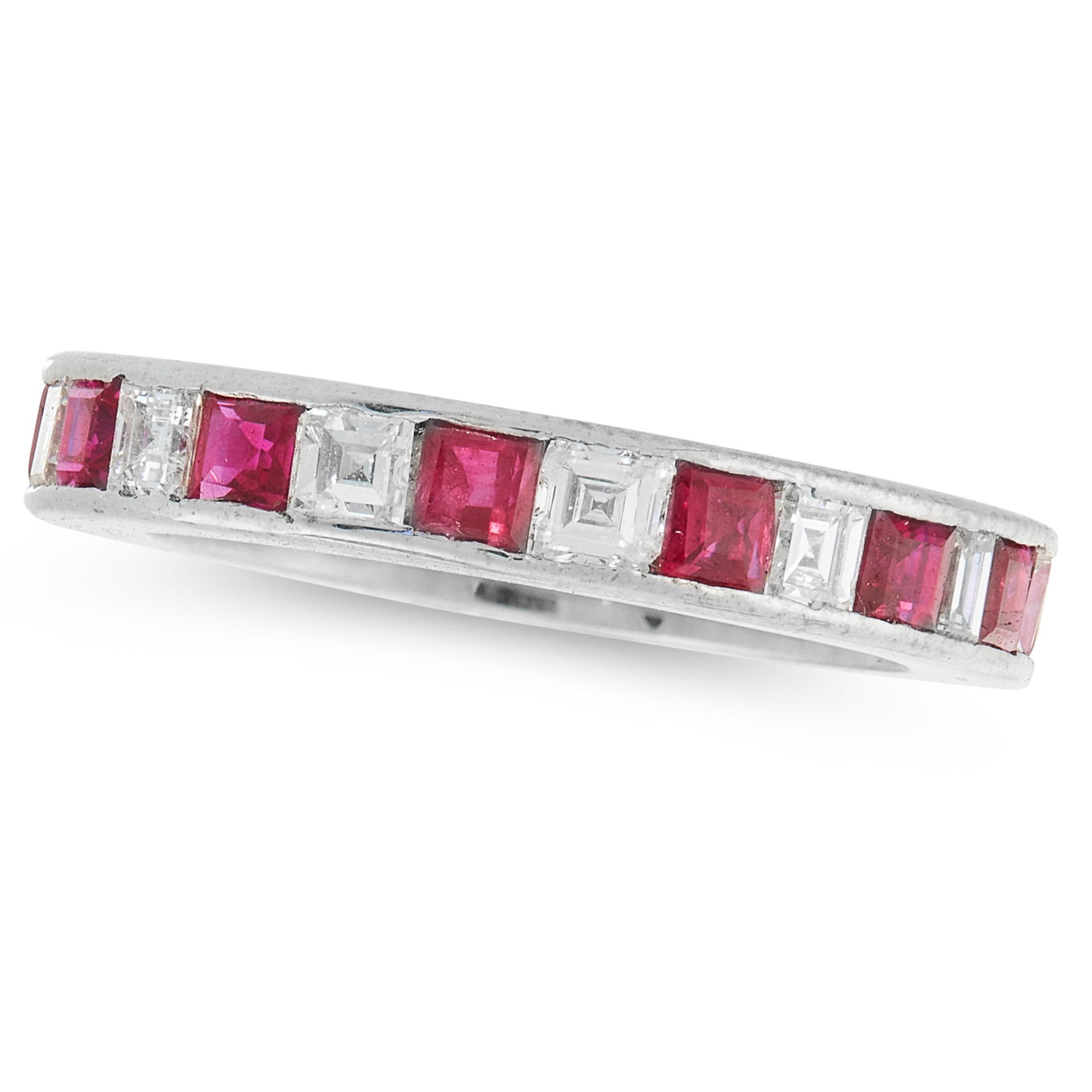 A RUBY AND DIAMOND ETERNITY BAND RING designed as a full band set with alternating step cut rubies - Bild 2 aus 2