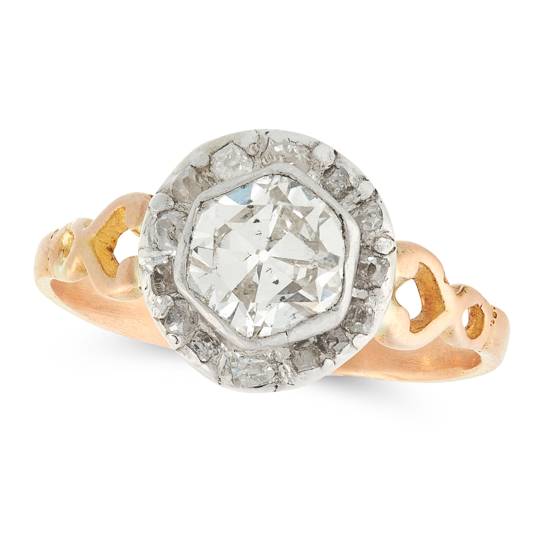 AN ANTIQUE DIAMOND SOLITAIRE RING, 19TH CENTURY in yellow gold and silver, set with a central