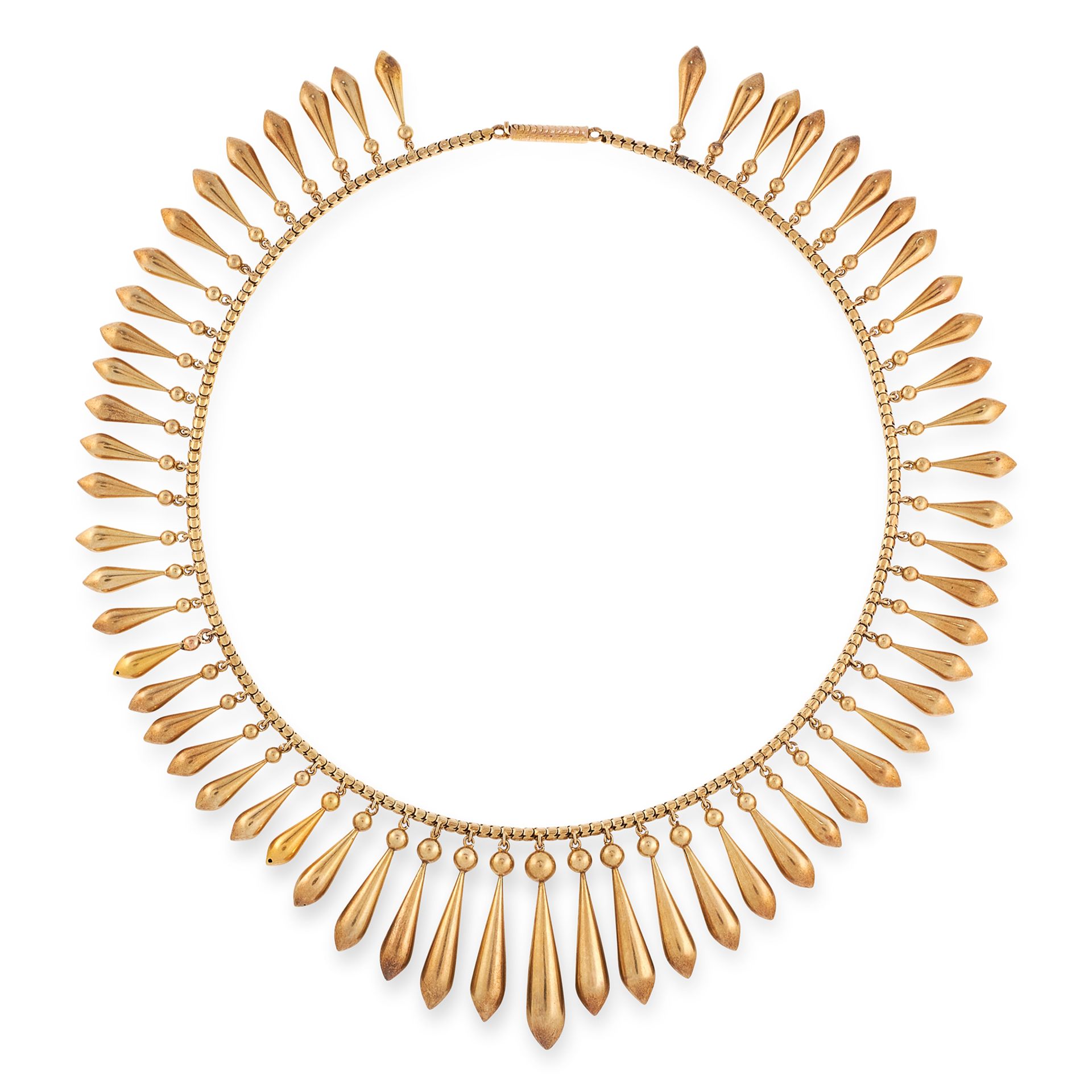 AN ANTIQUE FRINGE NECKLACE, 19TH CENTURY in yellow gold, the snake link chain suspending a series of - Bild 2 aus 2