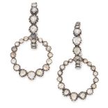 A PAIR OF ANTIQUE GEORGIAN DIAMOND HOOP EARRINGS, CIRCA 1800 in yellow gold and silver, each