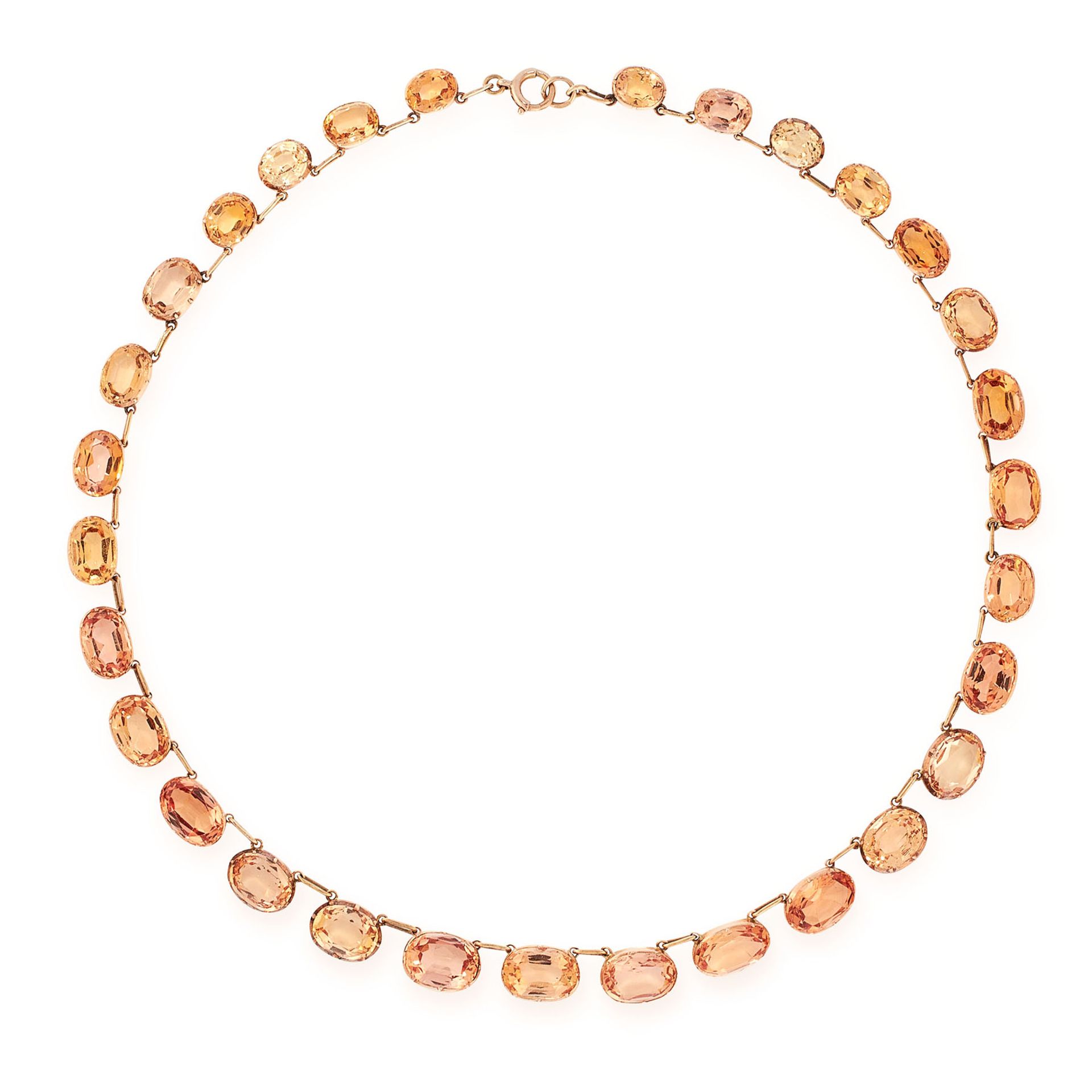 AN ANTIQUE IMPERIAL TOPAZ RIVIERE NECKLACE, 19TH CENTURY in yellow gold, comprising a single row