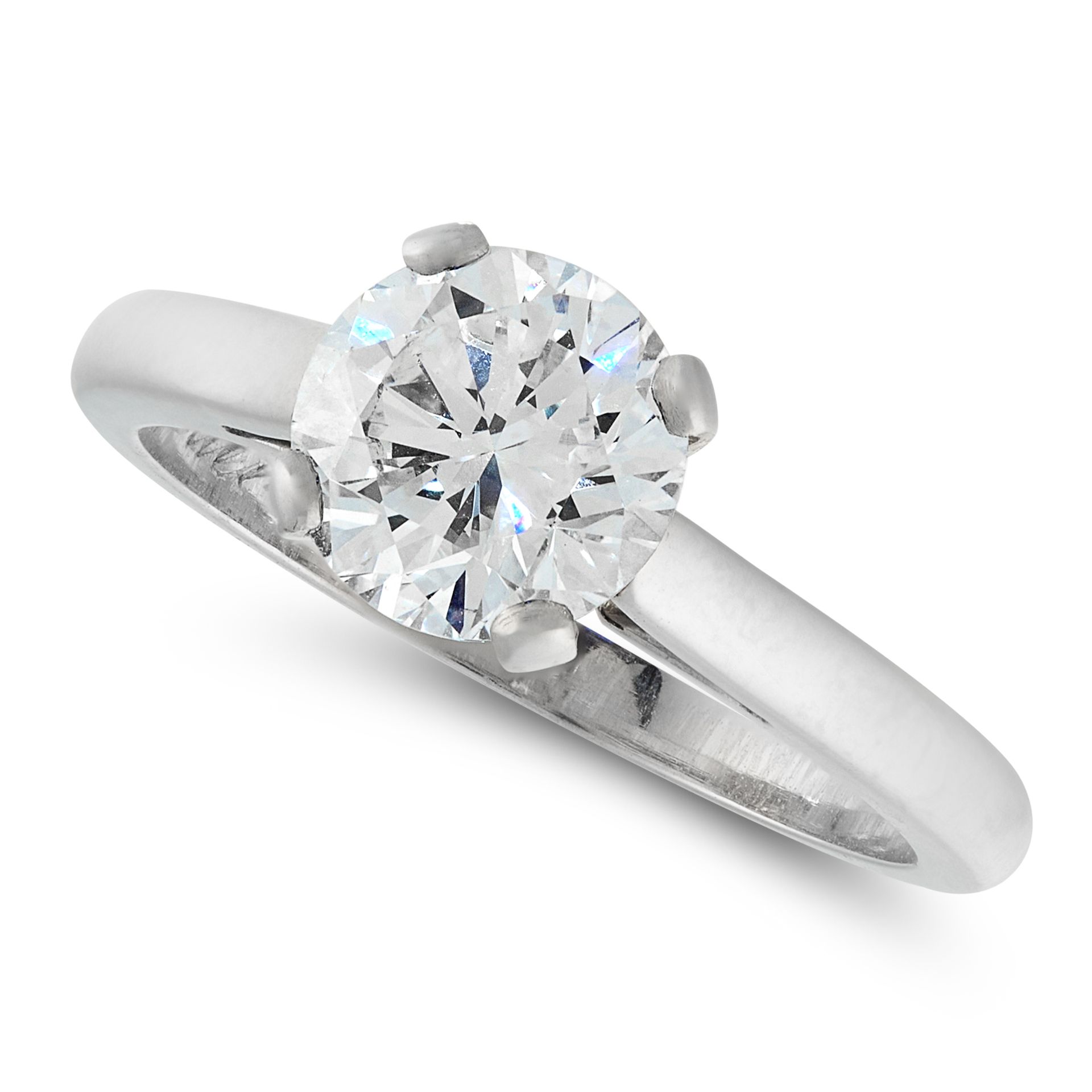 A SOLITAIRE DIAMOND RING, SIGNED CARTIER in platinum, set with a round cut diamond of 1.53 carats to