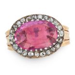 AN ANTIQUE BURMA NO HEAT PINK SAPPHIRE AND DIAMOND RING, EARLY 19TH CENTURY in yellow gold and
