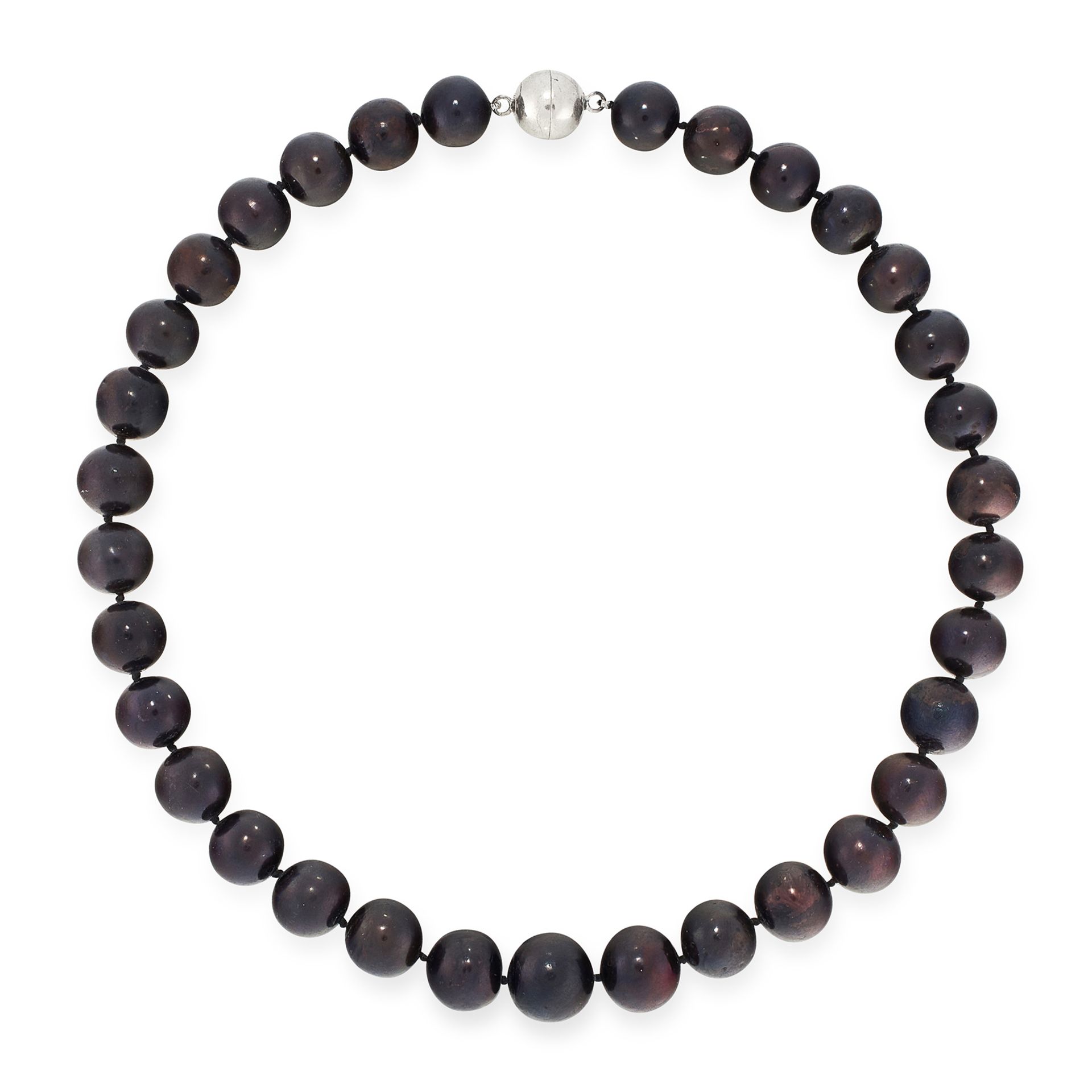 A BLACK PEARL BEAD NECKLACE comprising of a single row of black pearls ranging from 12.7mm-14.8mm,