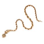 AN ANTIQUE DIAMOND AND GARNET MOURNING LOCKET SNAKE NECKLACE, 19TH CENTURY in yellow gold, formed as