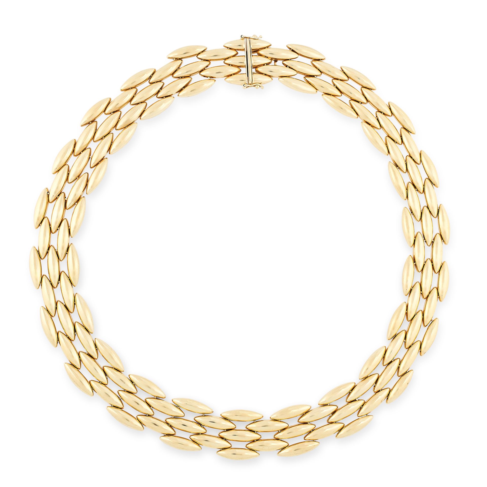 A VINTAGE GENTIANE NECKLACE, CARTIER in 18ct yellow gold, comprising rows of alternating articulated