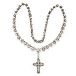 AN ANTIQUE DIAMOND CROSS PENDANT NECKLACE AND BRACELET SUITE, 19TH CENTURY in yellow gold and