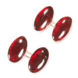 A PAIR OF ANTIQUE GARNET CUFFLINKS in yellow gold, each formed of two oval faces set with