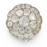 AN ANTIQUE DIAMOND CLUSTER RING, 19TH CENTURY in yellow gold and silver, the scalloped face set with