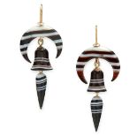 A PAIR OF ANTIQUE BANDED AGATE EARRINGS, 19TH CENTURY each comprising a polished piece of banded