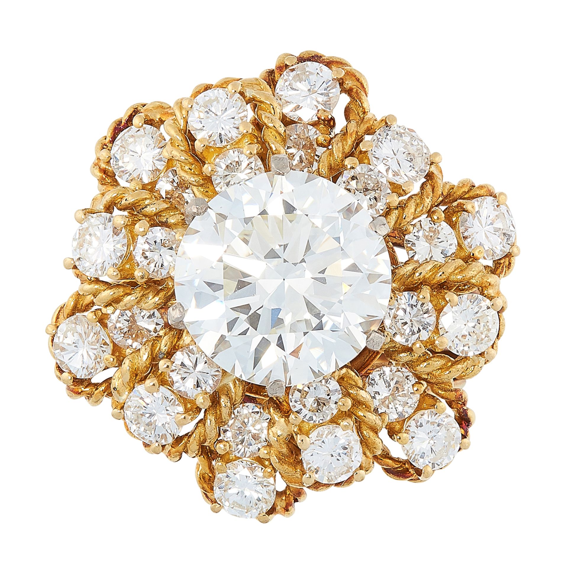 A VINTAGE 4.76 CARAT DIAMOND RING, BEN ROSENFELD 1964 in 18ct yellow gold, set with a central