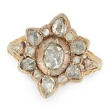 AN ANTIQUE DIAMOND RING, 19TH CENTURY in yellow gold and silver, set with a central rose cut diamond