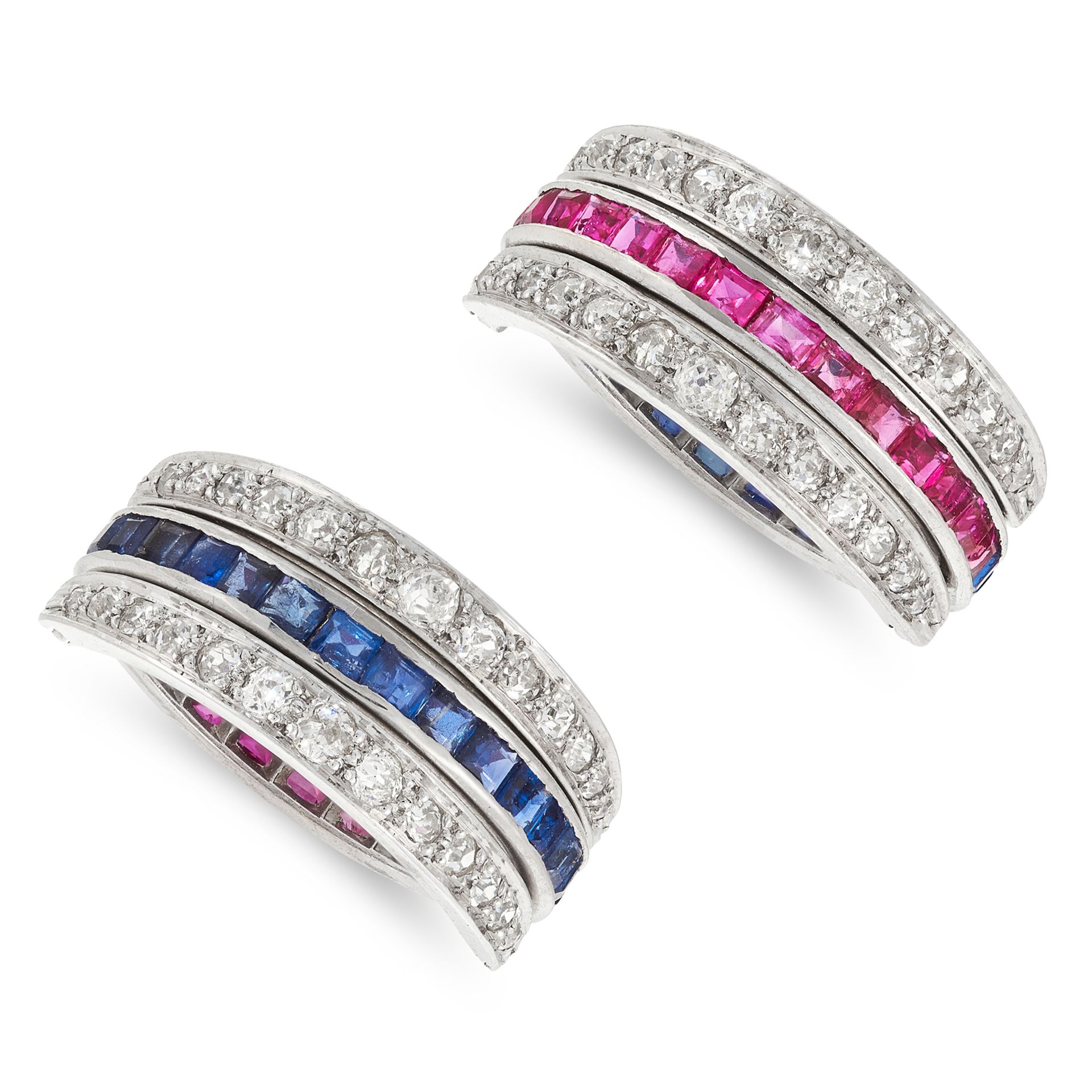 A SAPPHIRE, RUBY AND DIAMOND REVERSIBLE RING the central band half set each with rubies and - Bild 2 aus 2
