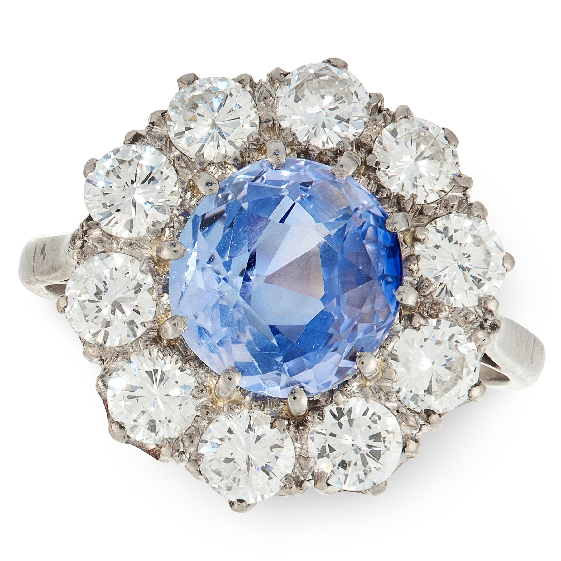 A CEYLON NO HEAT SAPPHIRE AND DIAMOND RING in 18ct white gold and platinum, set with a round cut - Image 2 of 2