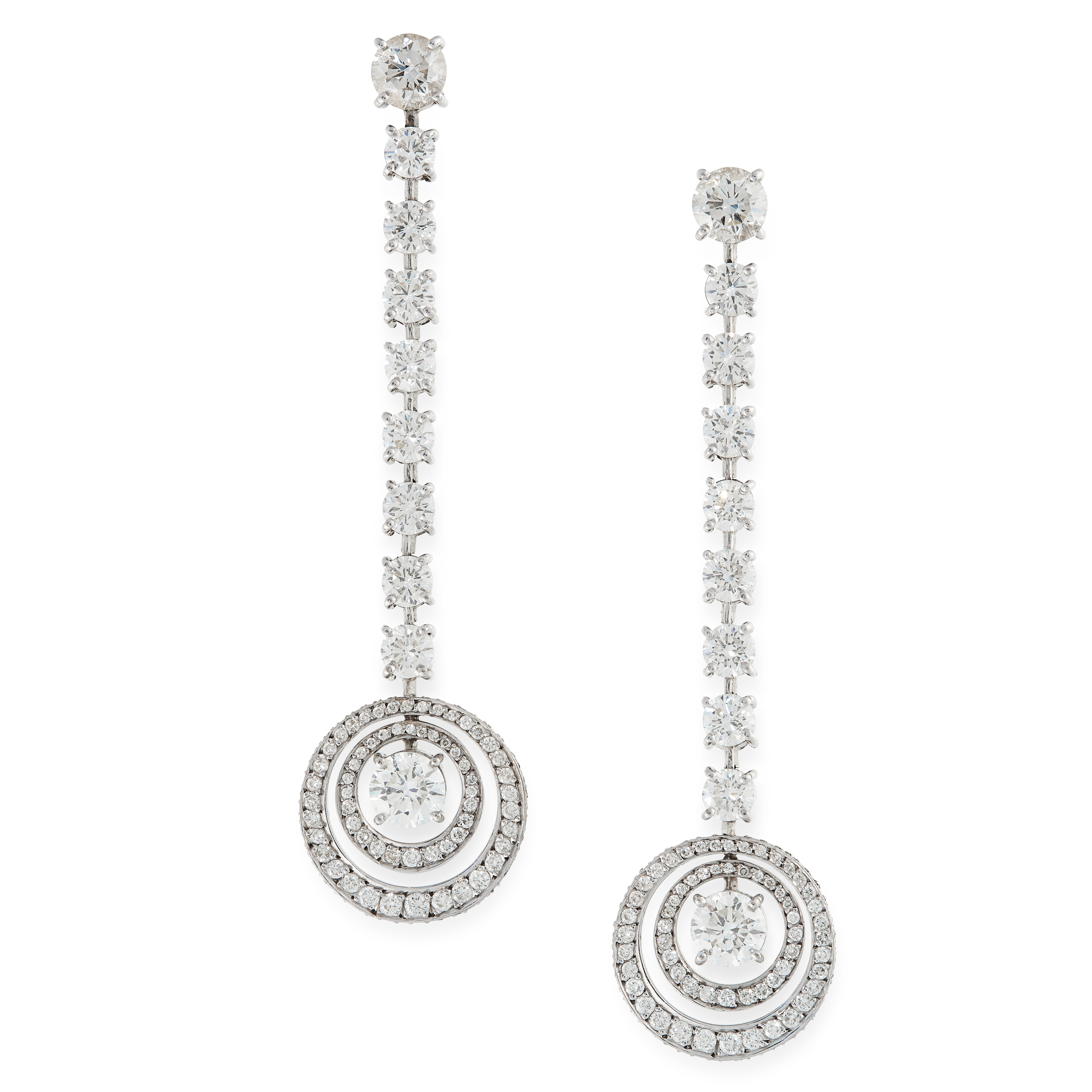 A PAIR OF DIAMOND DROP EARRINGS each set with two principal round cut diamonds of 0.50 carats
