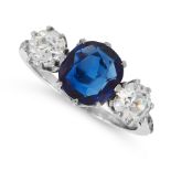 A BURMA NO HEAT SAPPHIRE AND DIAMOND RING set with a central cushion cut sapphire of 2.80 carats,