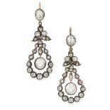 A PAIR OF ANTIQUE DIAMOND DROP EARRINGS, 19TH CENTURY in yellow gold and silver, each set with a