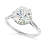 A SOLITAIRE DIAMOND RING set with a transitional cut diamond of 2.78 carats, between tapering