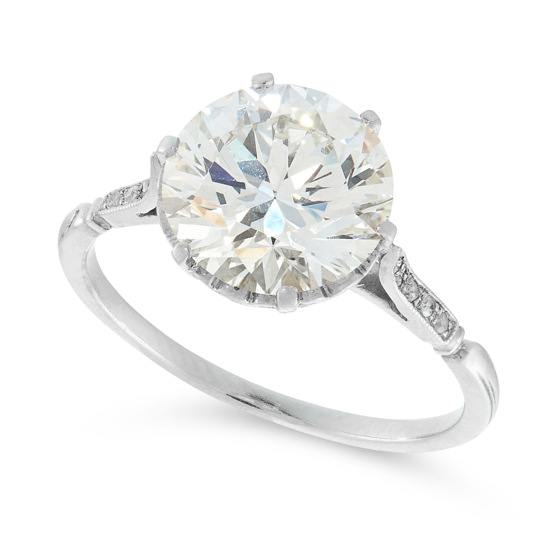 A SOLITAIRE DIAMOND RING set with a transitional cut diamond of 2.78 carats, between tapering