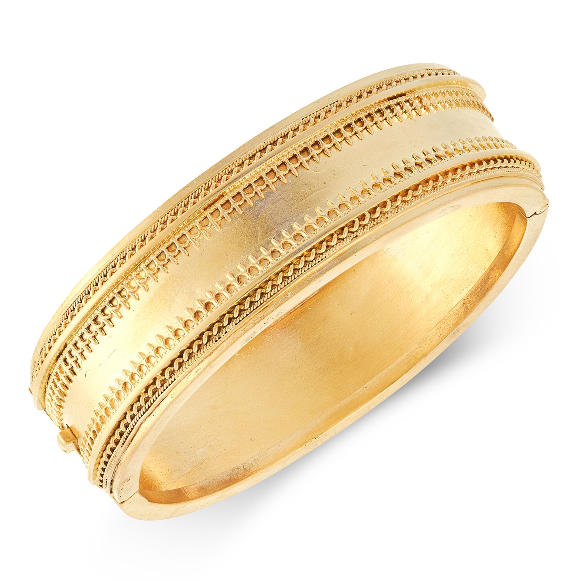 AN ANTIQUE CUFF BANGLE, CIRCA 1880 in 15ct yellow gold, the body embellished to one half with - Image 2 of 2