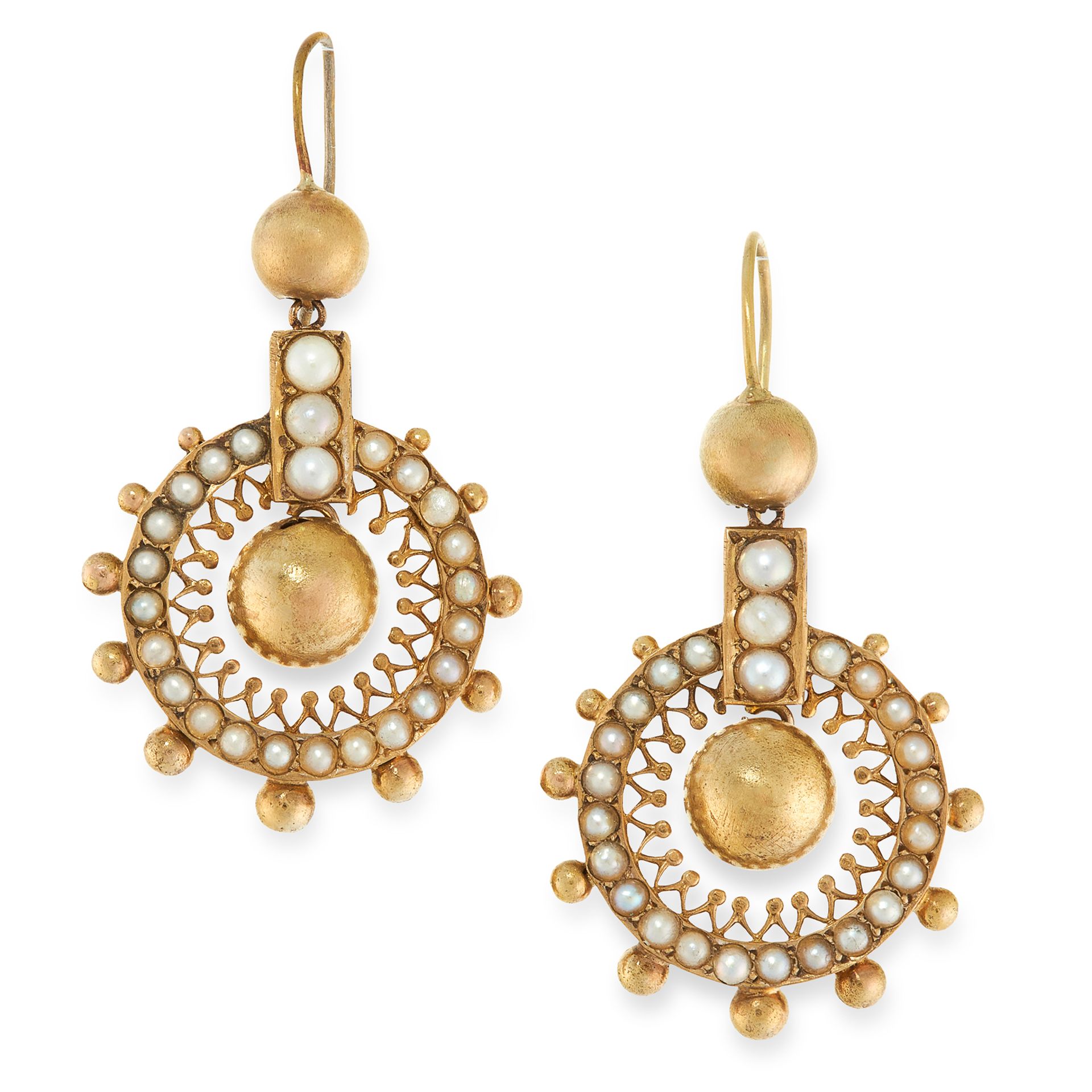 A PAIR OF ANTIQUE PEARL EARRINGS, 19TH CENTURY in yellow gold, in the Etruscan revival manner, the - Bild 2 aus 2