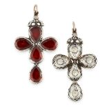 AN ANTIQUE DIAMOND AND GARNET CROSS PENDANT, 18TH OR 19TH CENTURY in silver, formed as a cross,