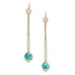 A PAIR OF BLUE DIAMOND AND WHITE DIAMOND EARRINGS in yellow gold and platinum, each set with a