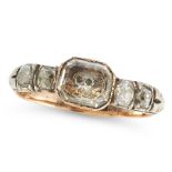 AN ANTIQUE STUART CRYSTAL AND DIAMOND MOURNING RING, 18TH CENTURY in yellow gold and silver, set