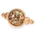AN ANTIQUE FACETED CRYSTAL RING in yellow gold, the circular face with inset faceted top over an