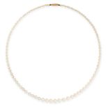 A PEARL NECKLACE comprising a single row of ninety-six graduated pearls ranging 5.7mm to 2.7mm,