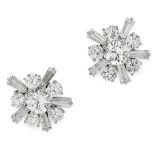 A PAIR OF VINTAGE DIAMOND EARRINGS, KUTCHINSKY in 18ct white gold, each set with a principal round