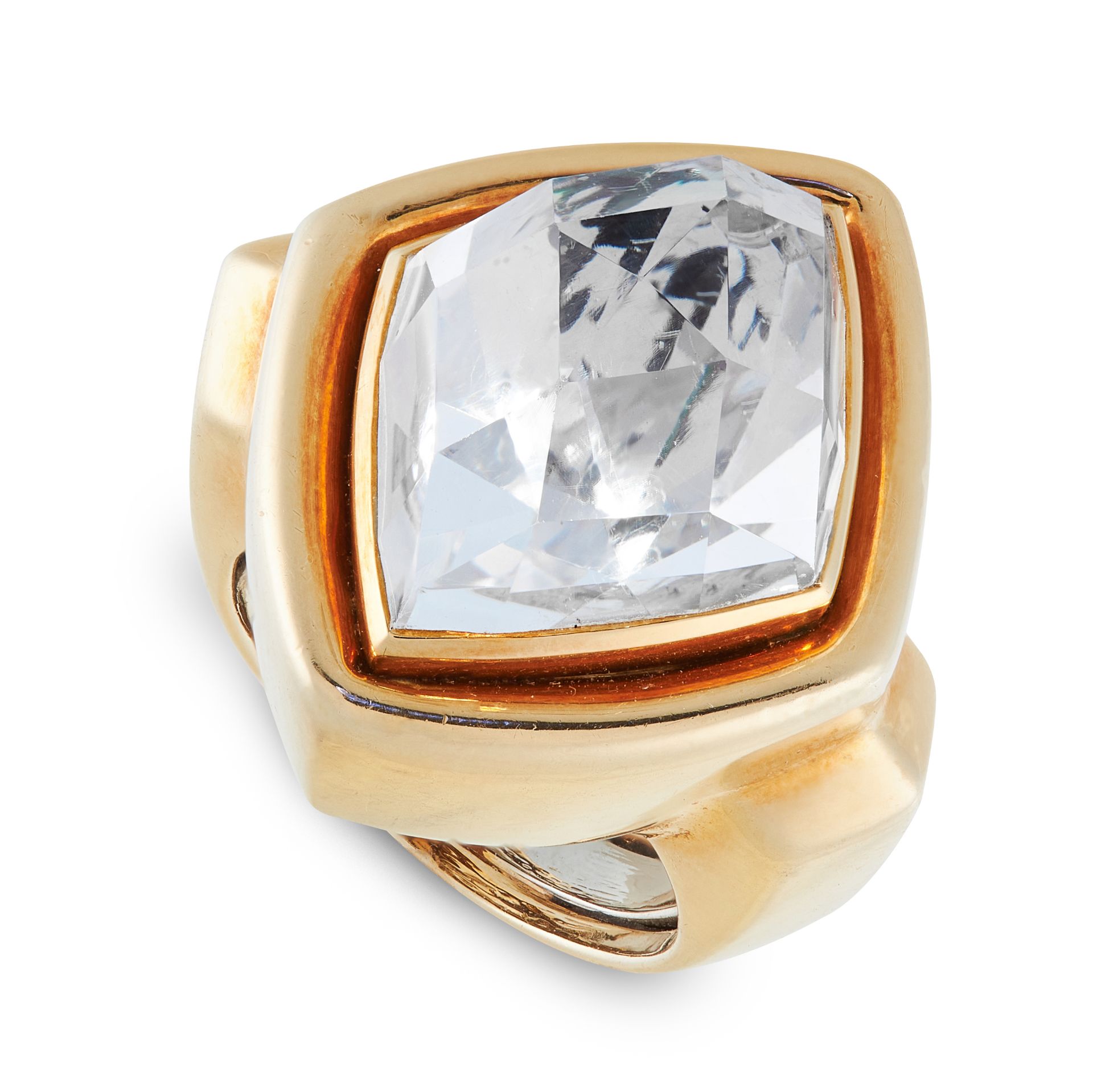 A VINTAGE ROCK CRYSTAL DRESS RING, DAVID WEBB CIRCA 1970 in 18ct yellow gold, designed as a large, - Image 2 of 2