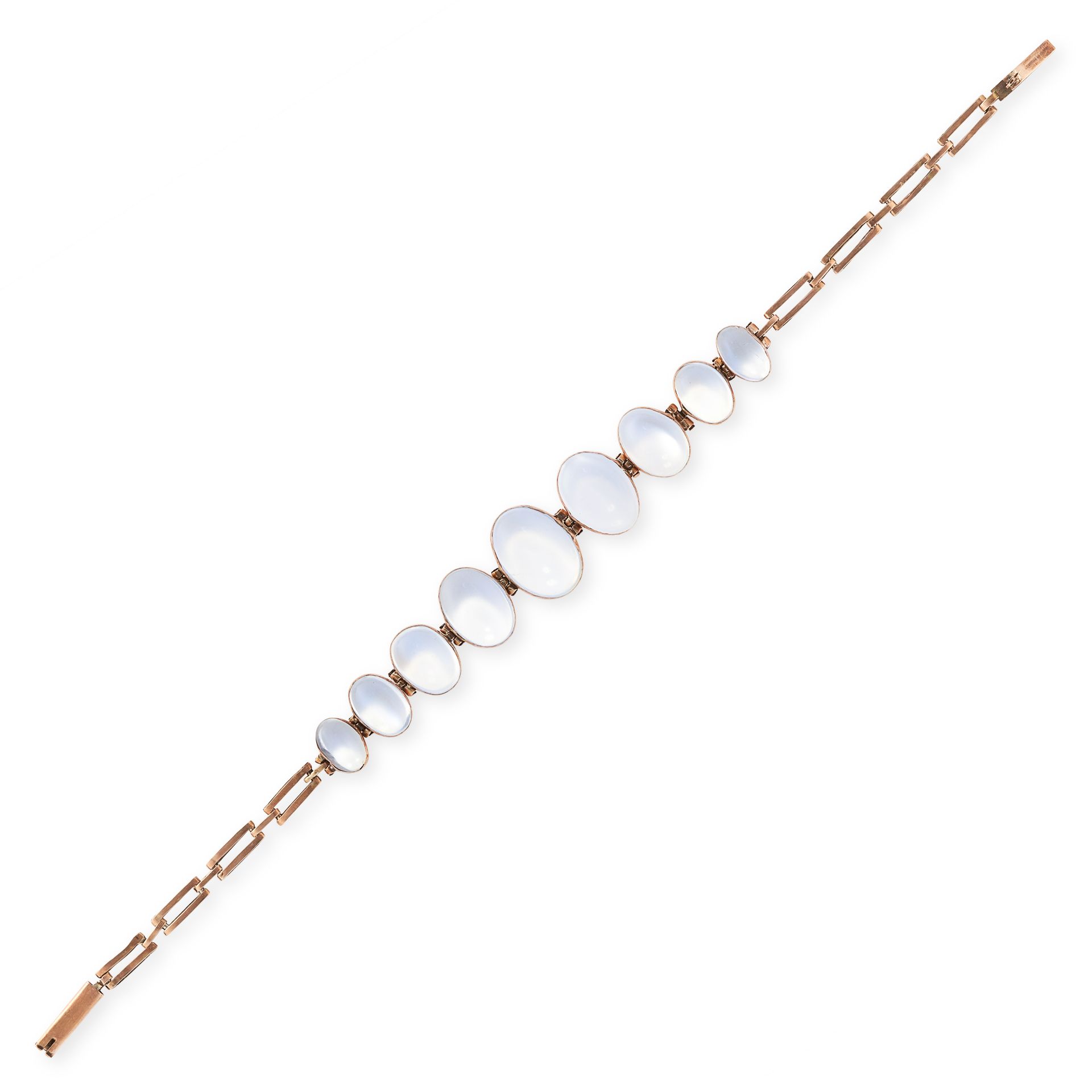 AN ANTIQUE MOONSTONE BRACELET, CIRCA 1900 in yellow gold, comprising a row of eleven graduated