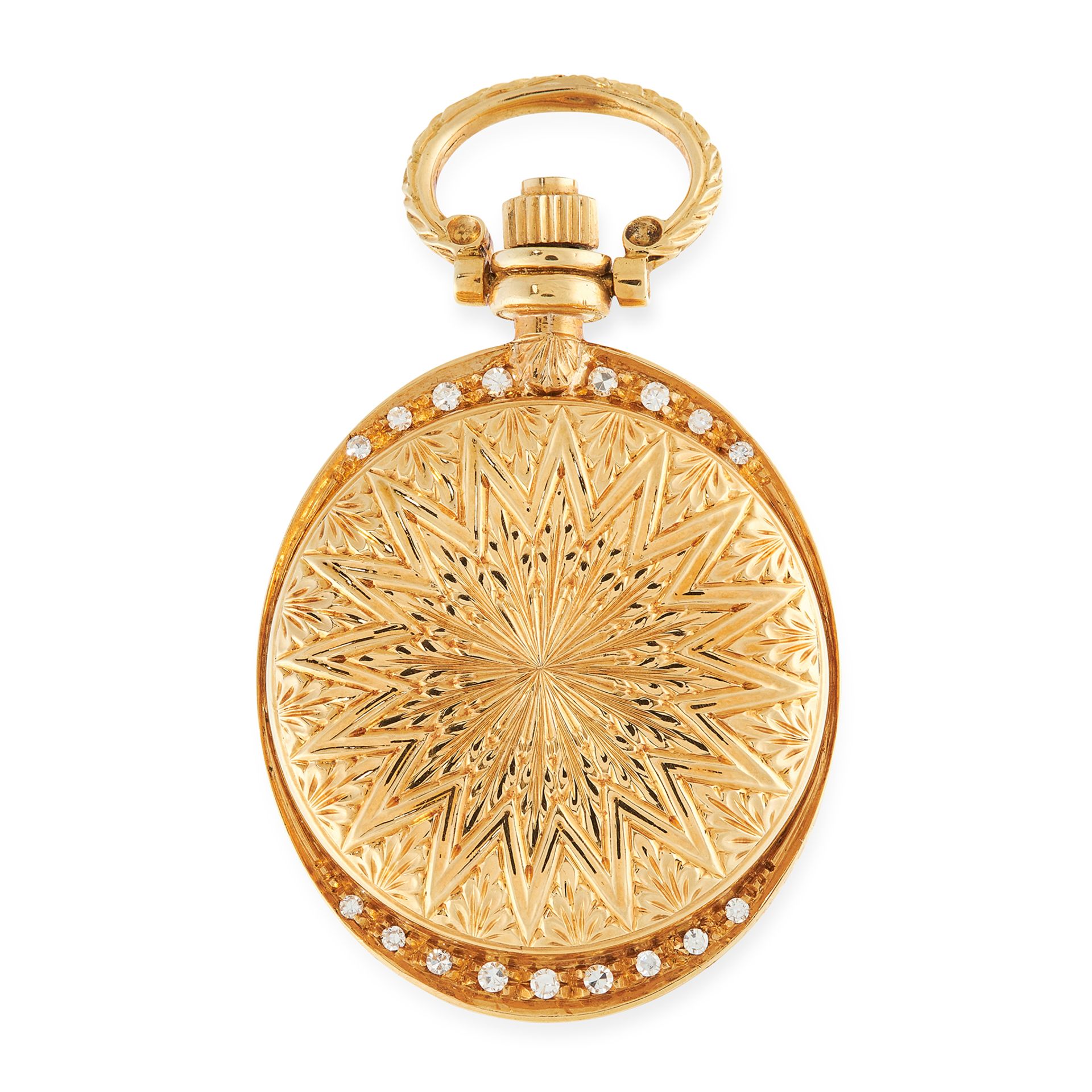 A DIAMOND AND ENAMEL POCKET WATCH, LONGINES in yellow gold, the round face jewelled with enamel - Bild 2 aus 3