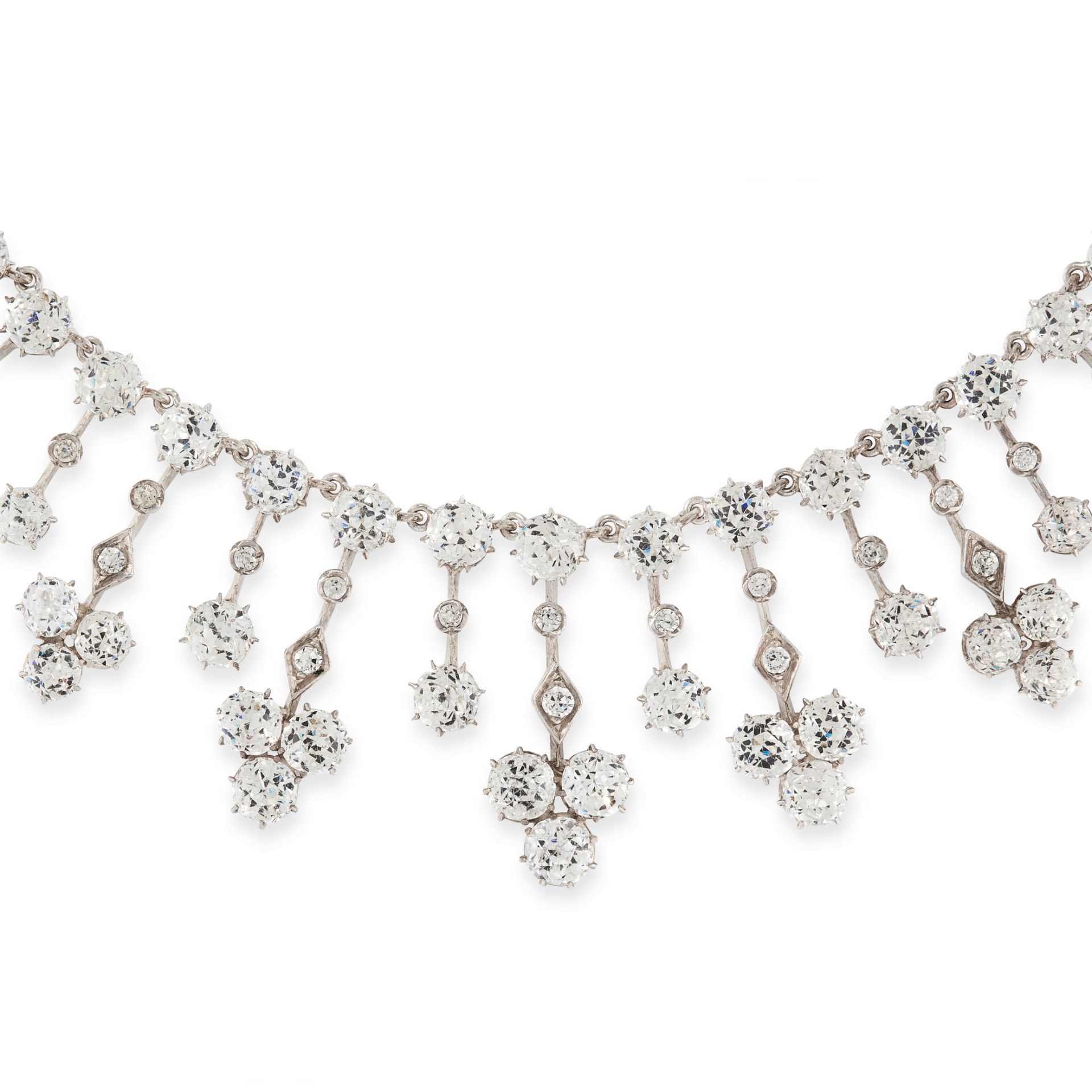 A PASTE DIAMOND RIVIERE NECKLACE in silver, comprising a row of fifty-one old cut paste gemstones, - Image 2 of 2