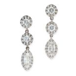 A PAIR OF DIAMOND EARRINGS in 18ct white gold, each designed as a trio of articulated links set with