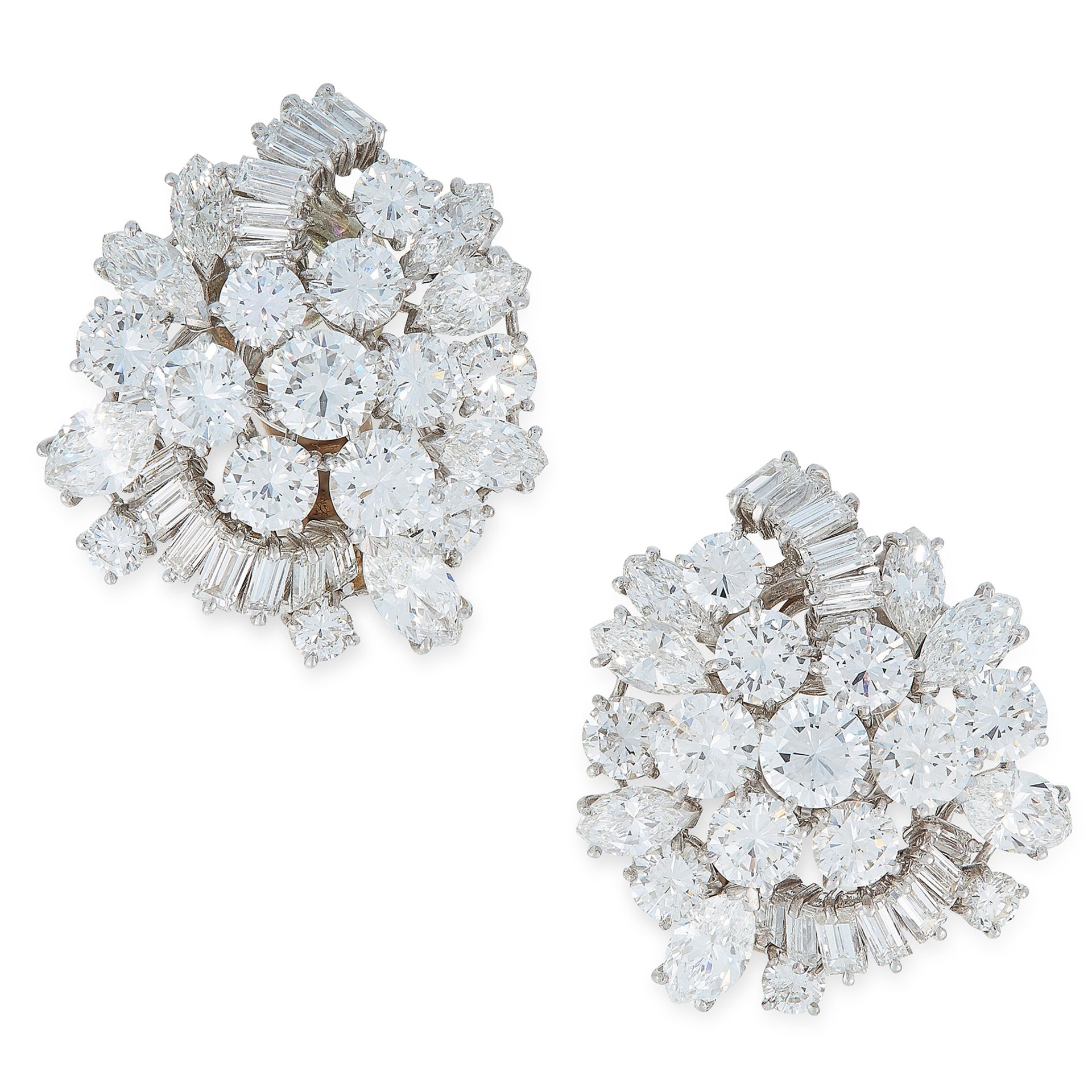 A PAIR OF VINTAGE DIAMOND CLIP EARRINGS in platinum and 18ct white gold, each designed as a