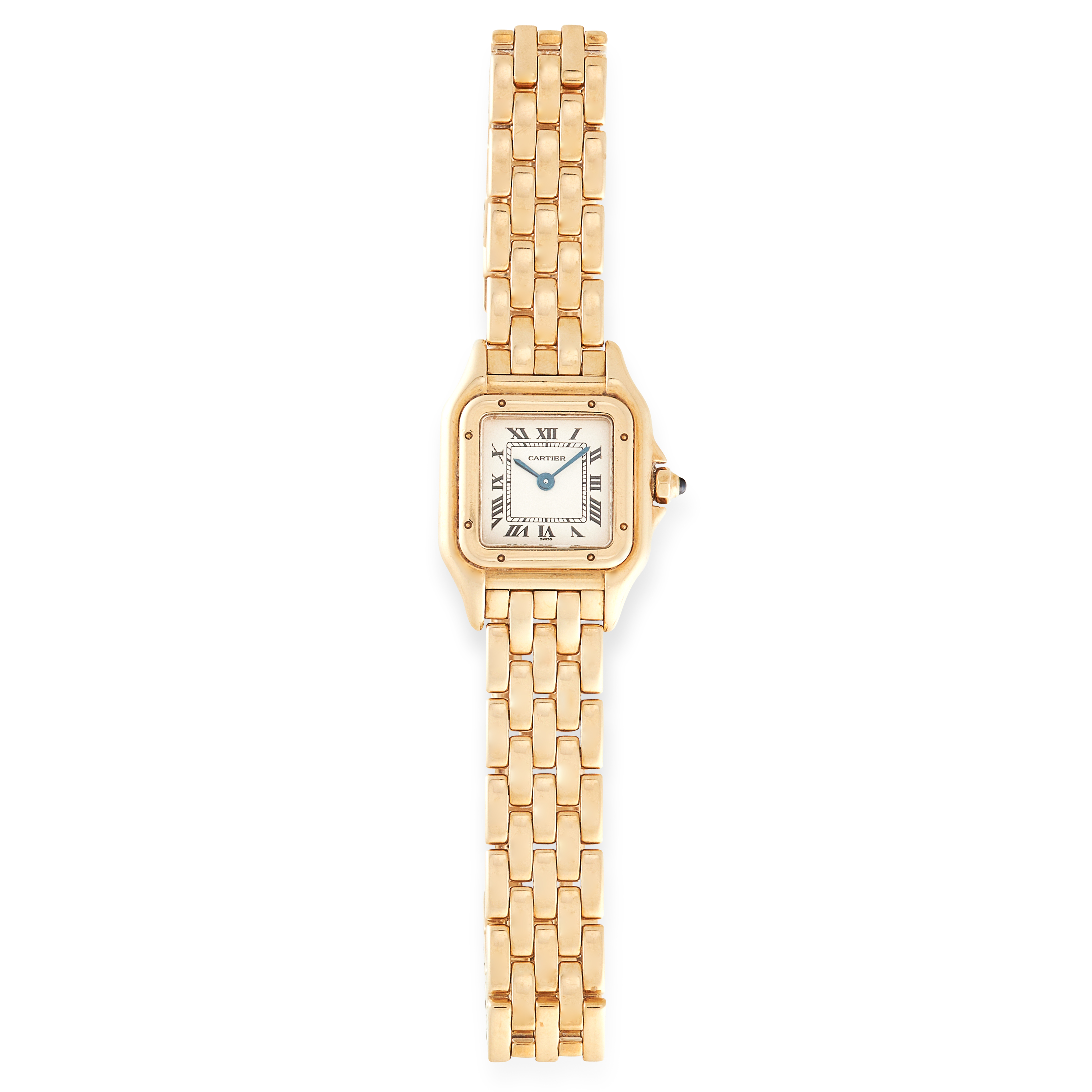 A LADIES PANTHERE DE CARTIER WRIST WATCH, CARTIER in 18ct yellow gold, the face with Roman numerals,