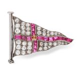 A RUBY AND DIAMOND ST GEORGE'S FLAG BROOCH in triangular design, depicting the flag of England,