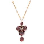 AN ANTIQUE GARNET AND DIAMOND MOURNING LOCKET PENDANT AND CHAIN, 19TH CENTURY in yellow gold and