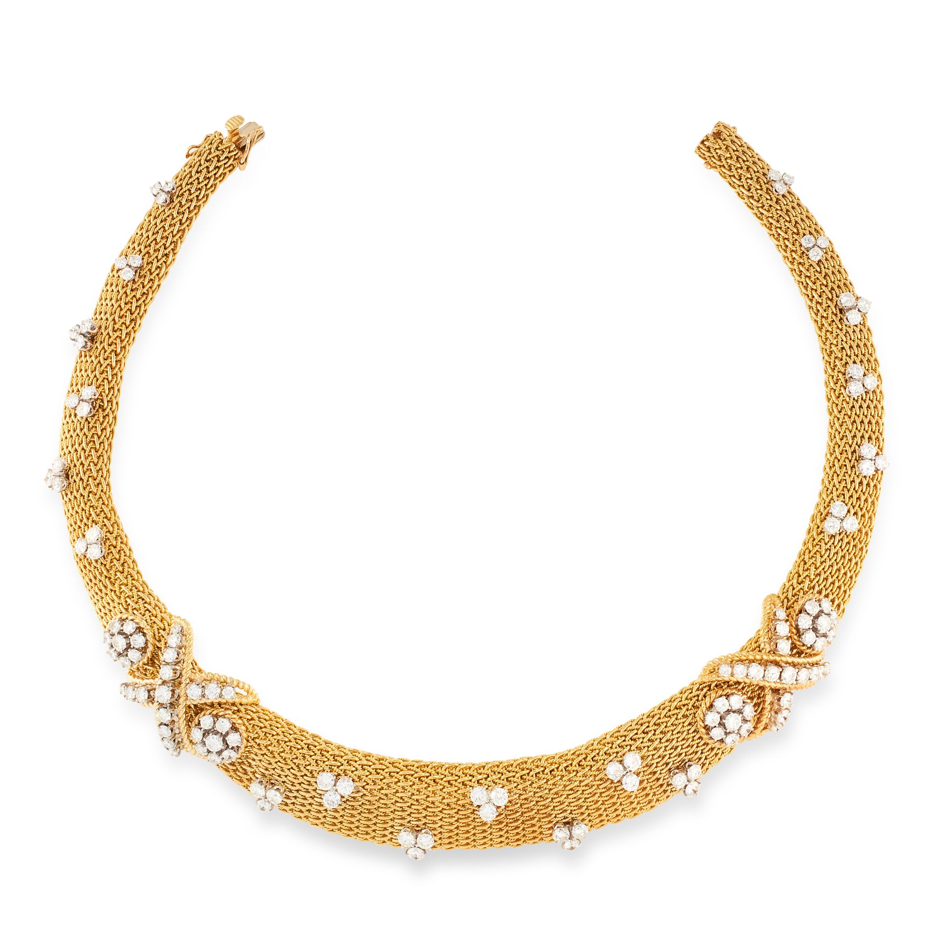 A VINTAGE DIAMOND NECKLACE in 18ct yellow gold, the tapering, articulated body formed of woven - Bild 2 aus 2