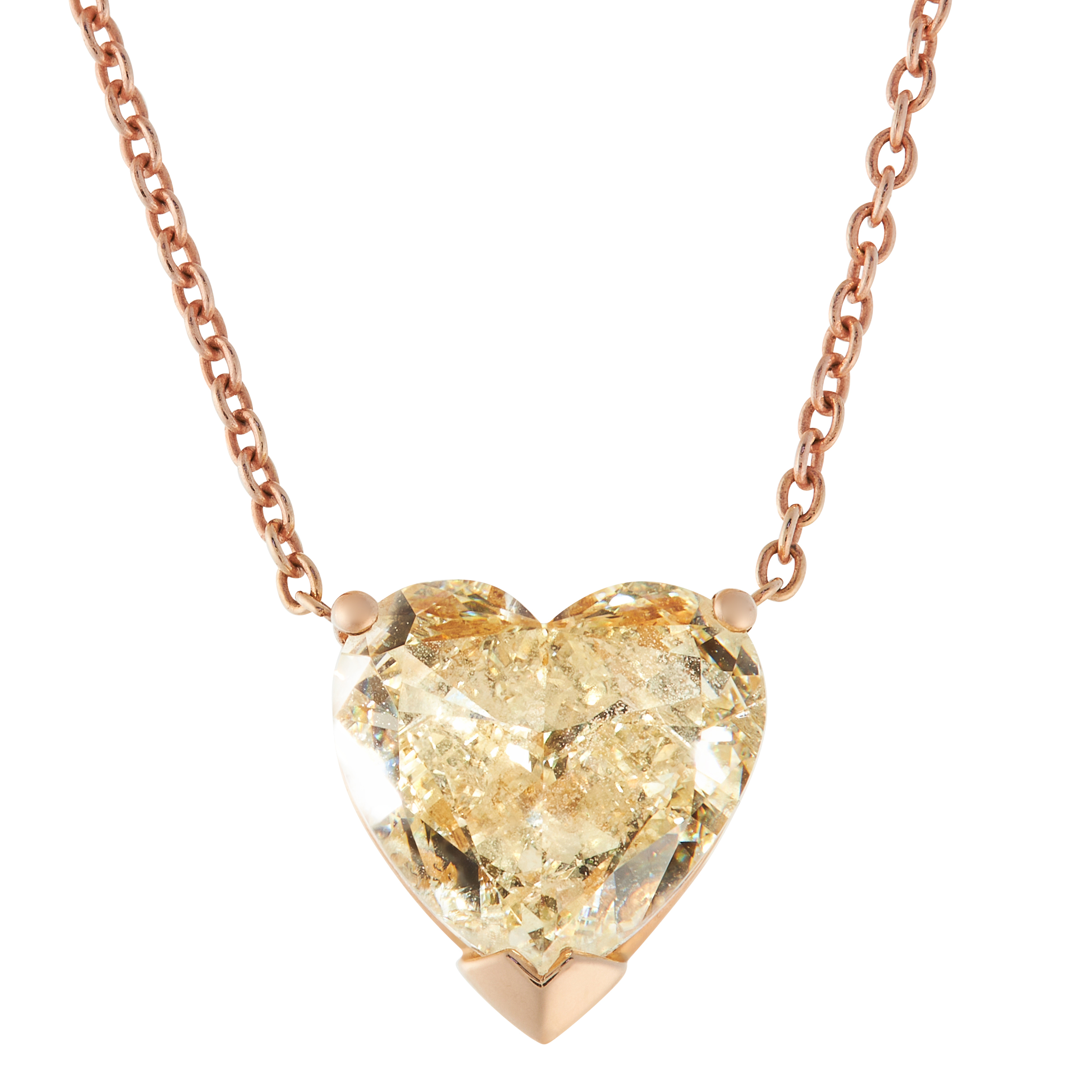 A HEART CUT DIAMOND PENDANT AND CHAN in 18ct rose gold, set with a heart cut diamond of