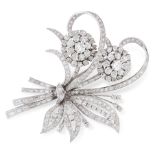 A VINTAGE DIAMOND BROOCH, CIRCA 1950 in platinum, designed as a bouquet of flowers and ribbons