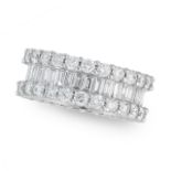 A DIAMOND ETERNITY RING in 18ct white gold, the full band set with a row of step cut diamonds