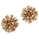 A PAIR OF VINTAGE DIAMOND EARRINGS, DAVID THOMAS in yellow and white gold, of abstract sputnik