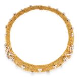A VINTAGE DIAMOND NECKLACE in 18ct yellow gold, the tapering, articulated body formed of woven