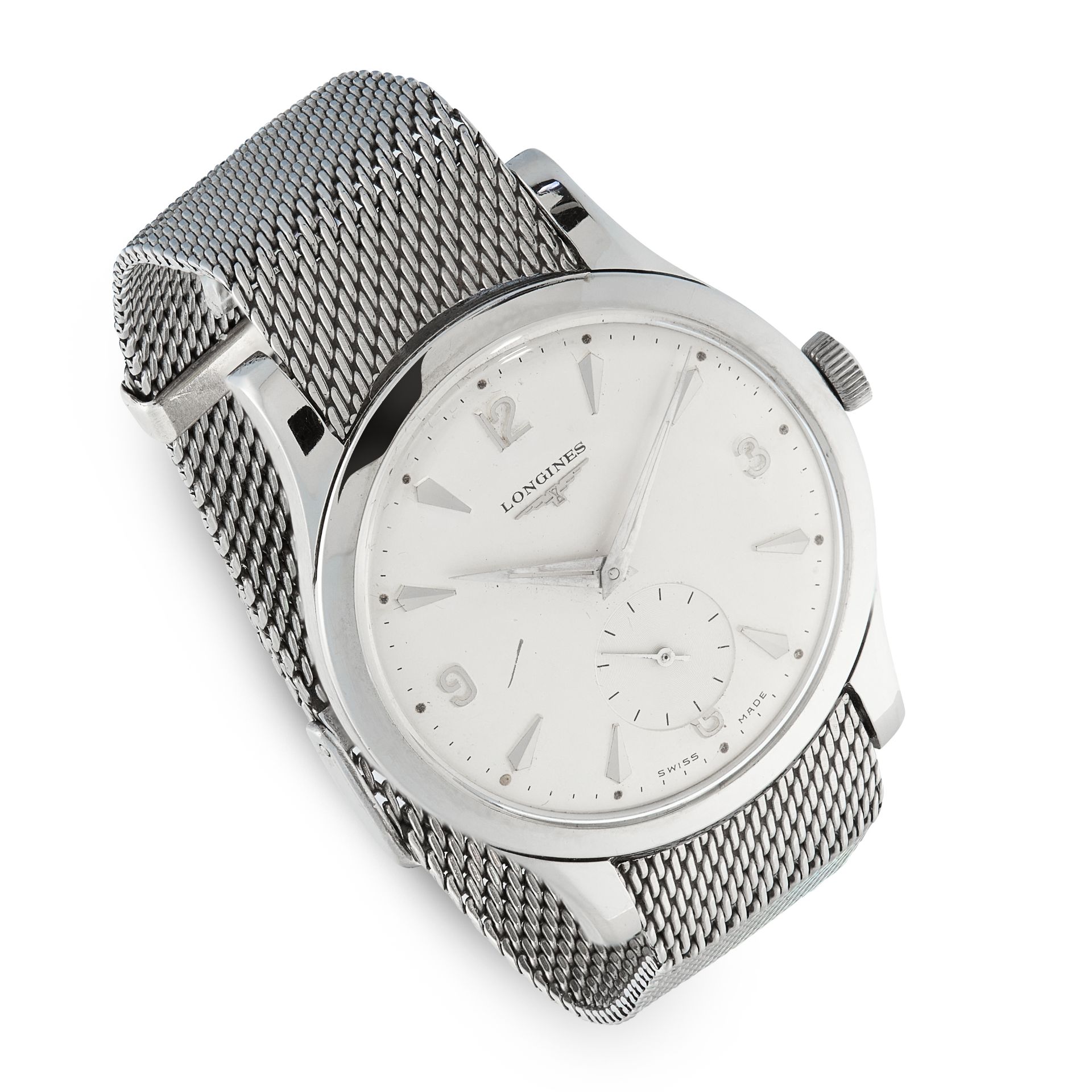 A GENTLEMAN'S OVERSIZED STAINLESS STEEL WRIST WATCH, LONGINES. Circa 1950’s, 36mm Steel Case and
